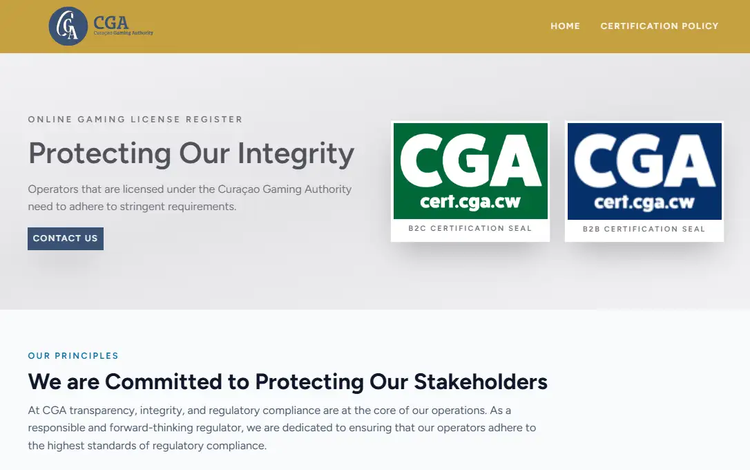 Curaçao Gaming Authority certificate entry associated with betmac.com