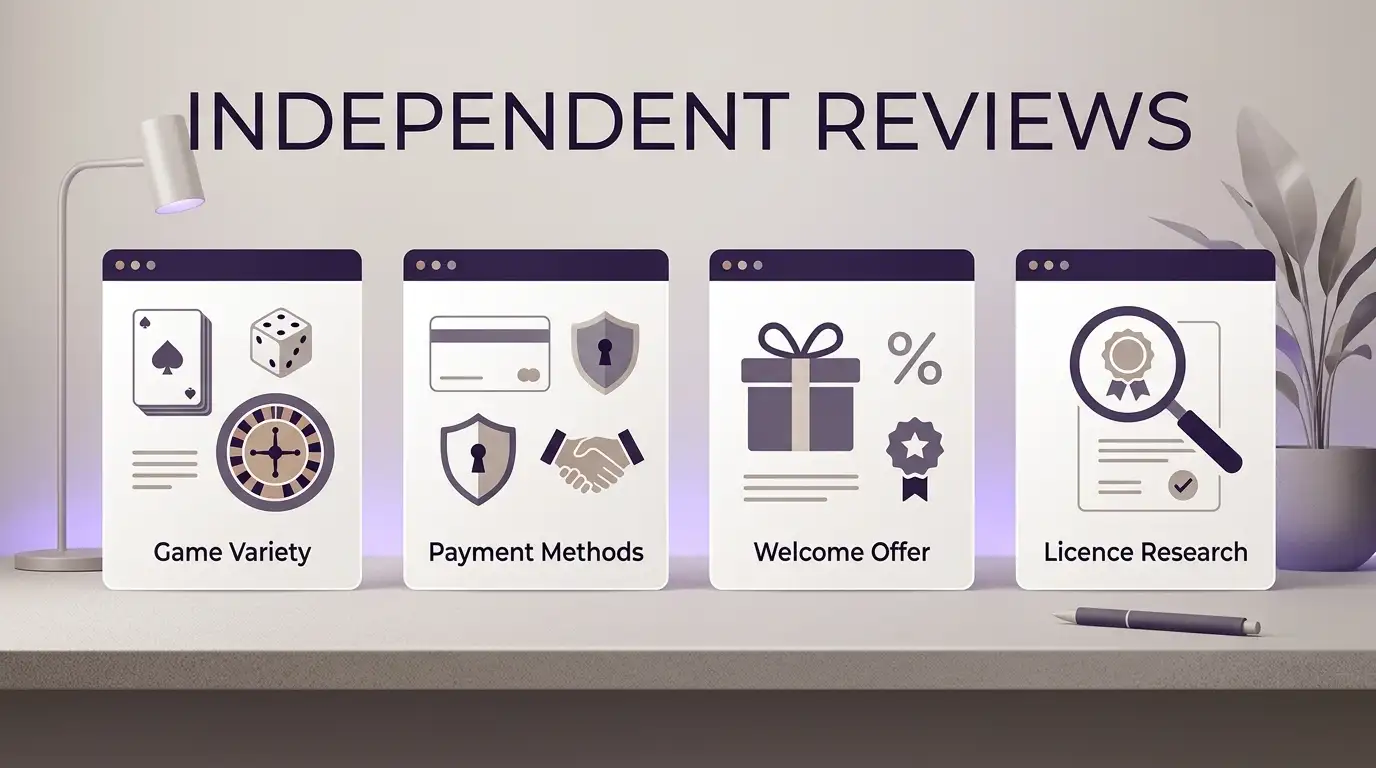 Editorial illustration representing Betmac review topics such as games, payments, bonus and licence