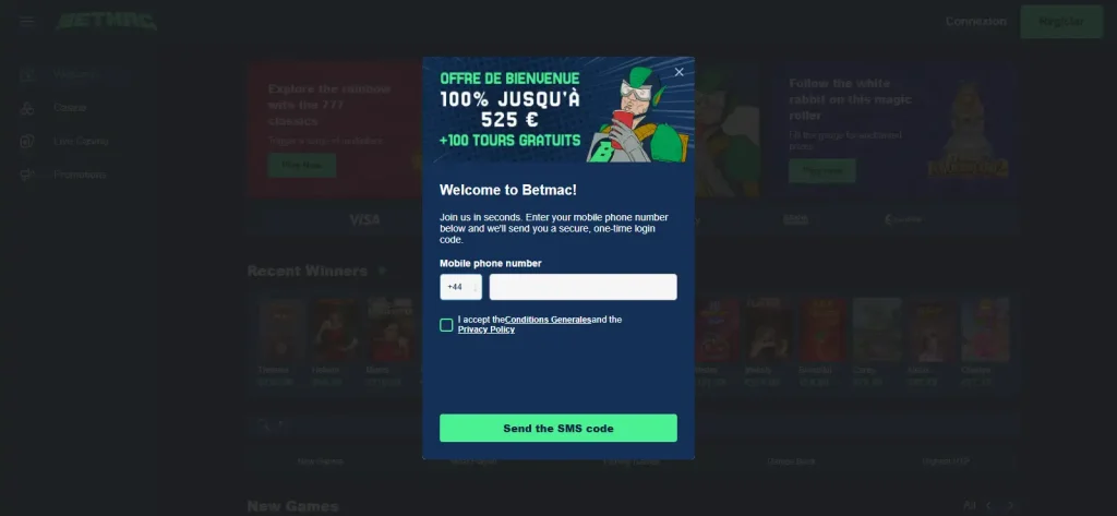 Current Betmac registration screen showing the live account-opening interface