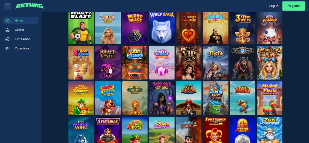 Current Betmac slots lobby and provider filter